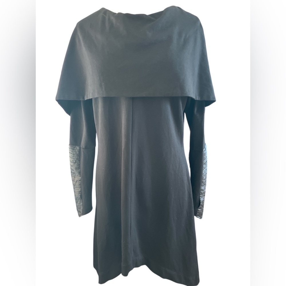 Adeptt Black draped neckline Asymmetrical Dress Unique Long Sleeve Detail XL